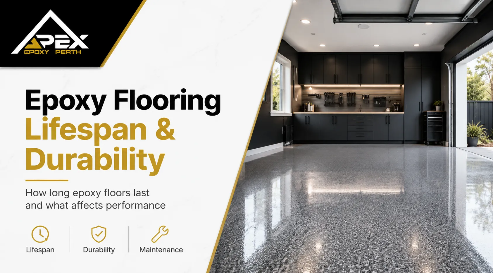 Apex Epoxy Perth guide to epoxy flooring lifespan and durability, showing how proper installation and maintenance support long-term floor performance.