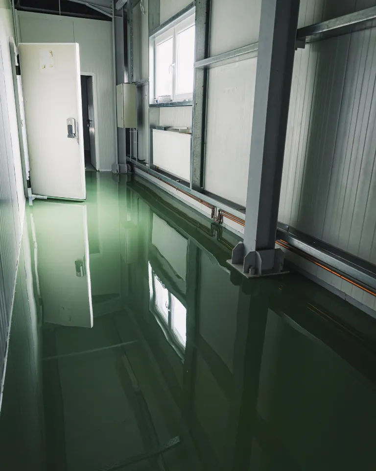 Seamless hospital epoxy flooring in a clinical hallway