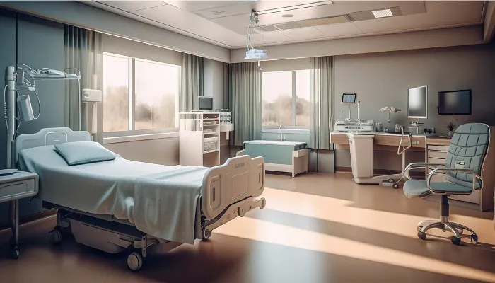 Epoxy flooring in a clean hospital patient room