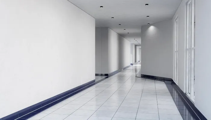 Seamless epoxy flooring in a hospital corridor