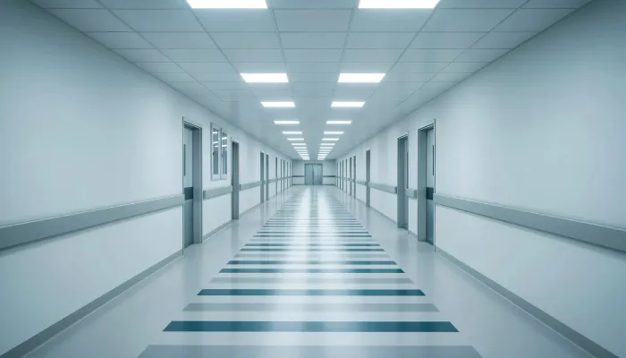 Durable epoxy flooring installed in a hospital hallway