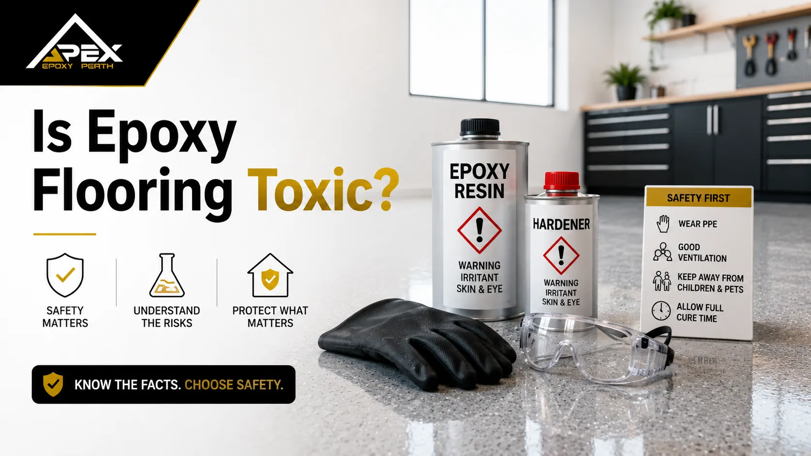 Apex Epoxy Perth guide to epoxy flooring toxicity, fumes, VOC exposure, curing and safe use after installation.